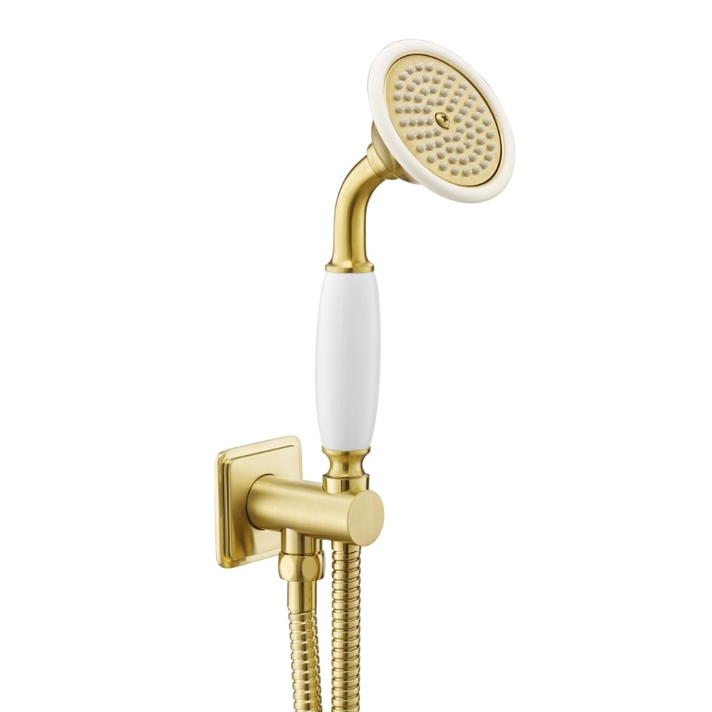 JTP Grosvenor Cross Brushed Brass Wall Mounted Shower Handset & Holder Cut Out
